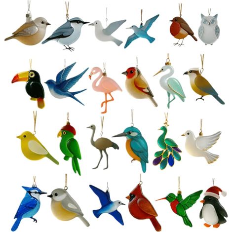 Calendrier De L'Avent 2025 Oiseaux En Verre De Mer Décor Acrylique 2D Décor De L'Avent De Noël Oiseaux 24 Jours Pour Adultes Cadeaux De Fête Arbre Voiture Rétroviseur Mur Porte (1/5)