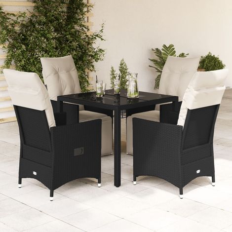 Ensemble de Jardin 5 Pièces Noir Résine Tressée avec Coussins Table et Chaises inclinables avec Repose-pieds Matériau Durable et Facile d'Entretien (1/5)