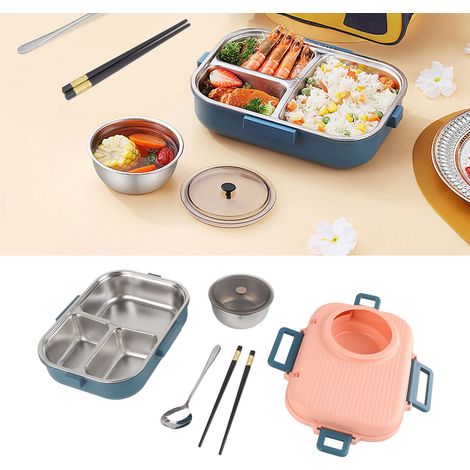 Isolierte Lunchbox aus Edelstahl 304, tragbare Bento-Box mit zwei Fächern, Suppenschüssel und Trennwänden, rosa Lunchbox + Suppenschüssel + Besteck (1/5)