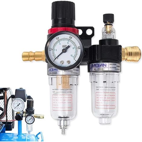 Réducteur de pression d'air comprimé, Séparateur D'Eau À Air Comprimé avec Manomètre filtre 1/4 "régulateur d'air Détendeur D'Air Comprimé pour Compresseur et Outils d'Air (1/5)