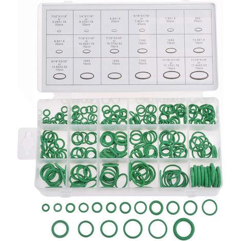 Kaelt - Assortiment de joints toriques universels, 270 pièces, 18 tailles de 7/81-28 cm de diamètre interal, joints toriques en caoutchouc vert pour plomberie, automobile, réparation générale (1/5)