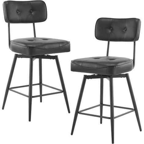 Stylish Set of Two Swivel Bar Stools with Removable Backrest,Durable PU Leather,and Sturdy Metal Frame for Modern Interiors