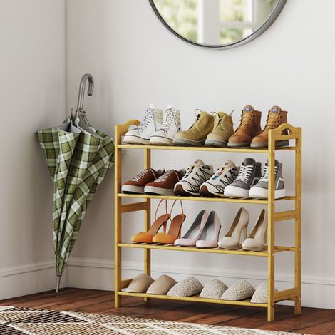 Bamboo Shoe Rack with Four-Tier Design, Water-Resistant Finish, Ventilated Structure, Versatile for Any Room, 40kg Capacity