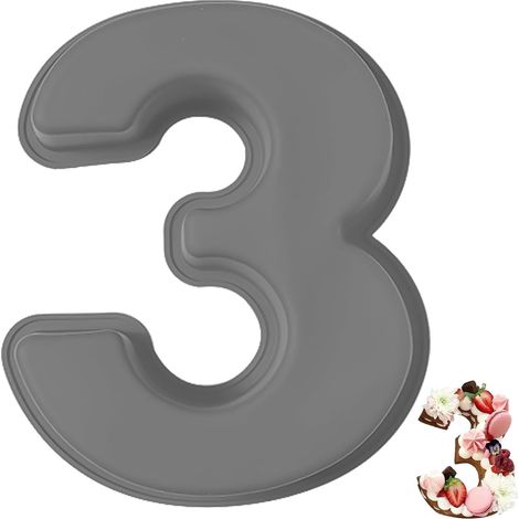 Moule à Gâteau Number 3, Moules Chiffre Cake, Grands 3D en Silicone, Forme Spécifique de Convient pour Anniversaires, Fêtes (Gris) Gris 3