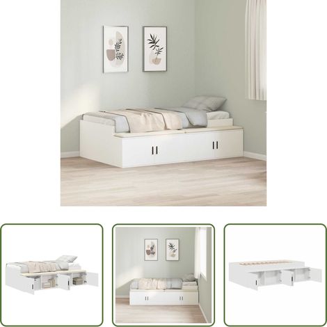 vidaXL Rangement chambre - Cadre de lit avec tiroir Blanc 70 x 190 cm Bois d'ingénierie (1/5)