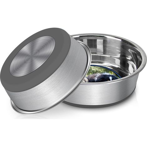 Lntyq Gamelles antidérapantes en acier inoxydable pour chat, gamelles antidérapantes en acier inoxydable avec tapis de pied – gamelles silencieuses pour chats et chiens, aliments secs et humides, 14cm (1/5)