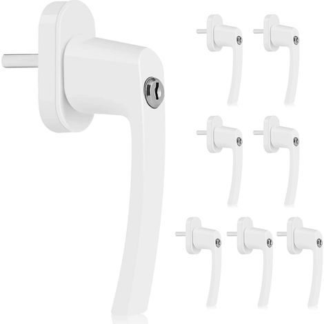 8 poignées de fenêtre verrouillables - Sécurité Enfant - Longueur de la Tige : 35 mm - avec 16 clés - Poignées de fenêtre verrouillables dans la Serrure de fenêtre fermée en Aluminium -Blanc (1/5)