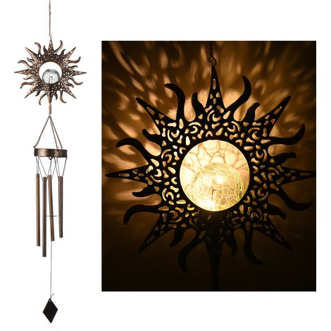 LED-Solar-Gartenglocke  Windspiel mit Nachtlicht  [Solar-Windspiel] + [Nicht zutreffend] + [Stil: Blume, Fee & Mond/Sonne/Stern] + Dekorativ, wasserdicht IP65 (1/3)