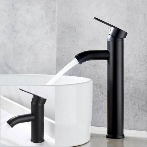 Robinet Noir Mat Cuivre Mitigeur Lavabo Salle de Bain Robinet Eau Chaud Froid Mate Bassin Robinetterie élégante et desig Étiquette (1/4)