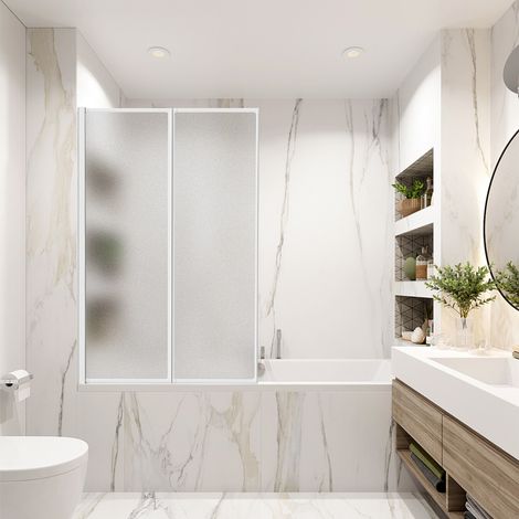 Jiubiaz Parabagno 100 x 140 cm girevole sanitario parete vasca, Bianco
