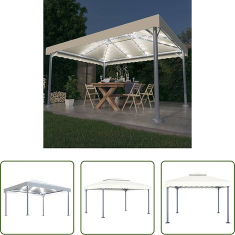 Toit en tissu - Tonnelle avec guirlande lumineuse à LED 4x3 m Crème Aluminium (1/5)