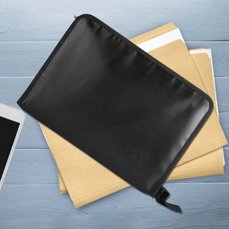 Sac de classement imperméable et ignifugé à 12 poches pour documents, idéal pour l'école et le bureau. Pages intérieures transparentes.