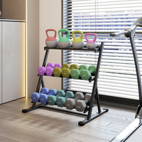 Porta manubri a 3 livelli, in acciaio con barre regolabili, ideale per la palestra domestica, con capacità di carico di 200 kg.