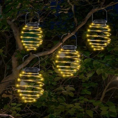 Lampe solaire,Lot de 4 lampes suspendues solaires en spirale, lanternes d'art en fer, lampe suspendue LED étanche pour jardin, (1/4)