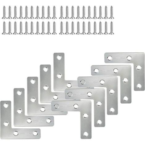 Équerres d'angle en Acier Inoxydable 5/10 Pièces - Support de Fixation Meubles Plate Réparation Plaques Connecteur en Forme de L avec Vis, 50 50mm (1/5)