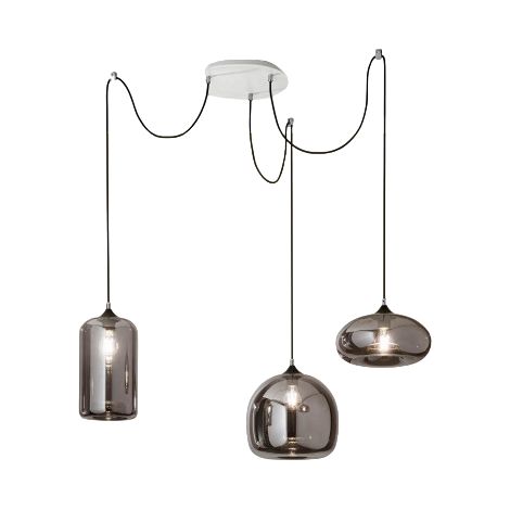 Lustre Suspension Fiona Led En Métal Et Verre Soufflé Fumé 3496-47-126 Fabas Luce (1/4)