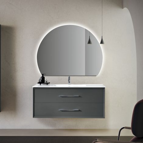 Mobile da bagno sospeso moderno base 100 CLASSIC con 2 cassetti e lavabo, ANTRACITE OPACO (1/4)