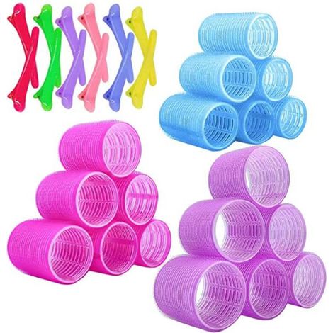 MINKUROW Bigodini Per Capelli Autoadesivi Parrucchiere Bigodini Per Parrucchieri, Confezione Di Strumenti Per Capelli Da 18 Rulli Per Capelli (6 Pezzi Per 3 Diametri: 6 Cm, 4,5 Cm, 3,6 Cm) + 12 Clip D (1/5)