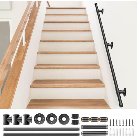 Main Courante pour Escalier, Rampe Escalier Intérieur Exterieur Galvanisation Industrielle Antidérapante Poignée de Sécurité Support pour Sécurité Balcon Couloir (1.5M) (1/5)
