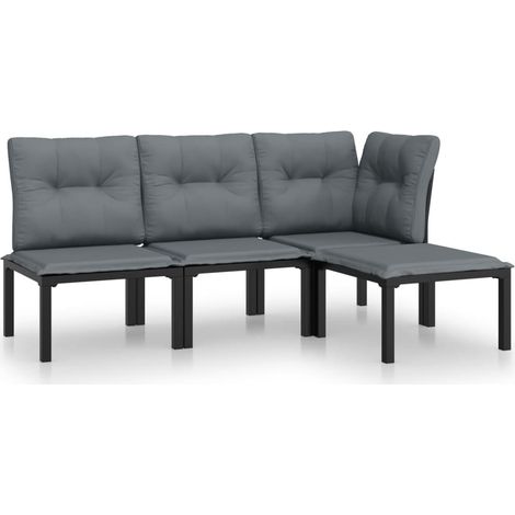 Maison Exclusive - 4-tlg. Garten-Lounge-Set Schwarz und Grau Poly