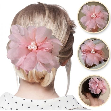 Lazo grande de tul con perlas, pinza para el cabello, hebilla SP323R (1/5)