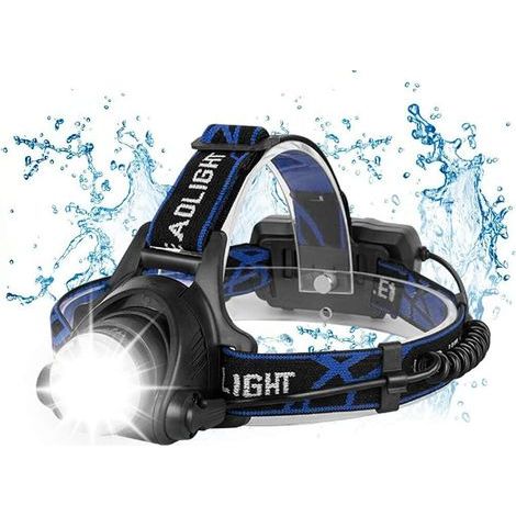 Lampe frontale, lampe de poche LED rechargeable, lampe frontale 10 000 lm avec 3 modes d'éclairage avec câble USB 2 piles 18650 avec voyant lumineux pour camping/pêche/escalade (1/5)