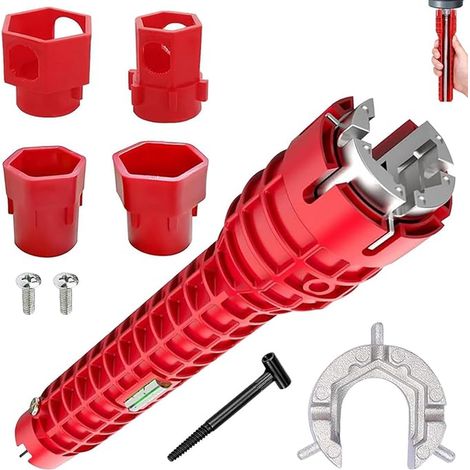 Clé de Robinet Rouge Clé de Lavabo Outil de Plomberie Réglable pour Salle, Outil D'installation de Robinet et D'évier pour Les Espaces Restreints (1/5)