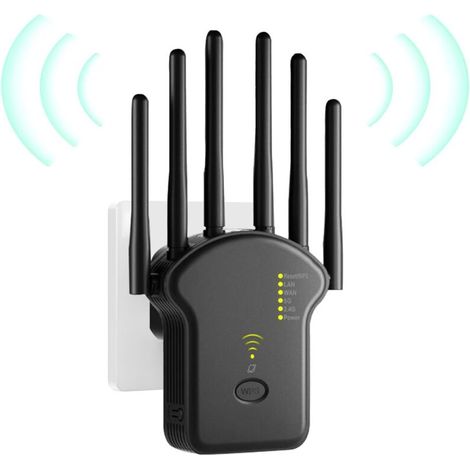 Leistungsstarker 1200-Mbit/s-Dualband-WLAN-Repeater (5 GHz & 2,4 GHz), WLAN-Verstärker, WLAN-Extender mit 6 Antennen, LAN-/WAN-Anschlüssen und Repeater-/Router-/AP-Modus