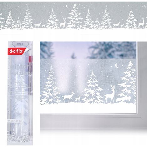 Vinilo decorativo navideño para ventanas con diseño de árbol de Navidad y renos. (1/5)