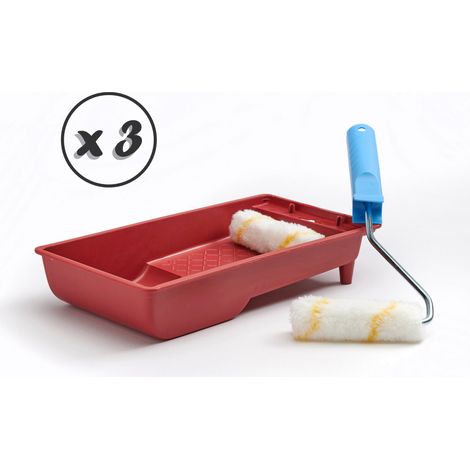 Ensemble Bac à peinture Kit anti gouttes  1 monture  2 pattes de lapin polyamide ou velours  Largeur 100 mm - Quantité x 3 - Rouleau polyamide + bac