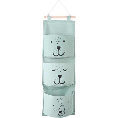 Fabric Of Strip Drawing Suspended Bag Of Storage Wall-mounted Suspended Organizer With 3 Pockets For Bedroom Maternelle, Bedroom to Bed, Room Of Bath, Green- (1/3)