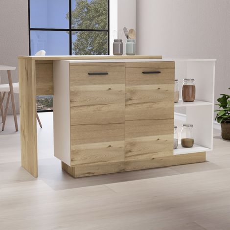Isla de cocina Sicilia en melamina con 2 puertas y 3 estantes , multicolor , 90 cm X 150 cm X 60 cm (1/5)