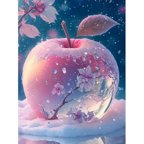 5D Diamond Painting - Pomme de cristal - petit 30x40cm - set de tableaux DIY avec pierres carrées pour hall d'entrée, escalier, cuisine, salle à manger (1/5)