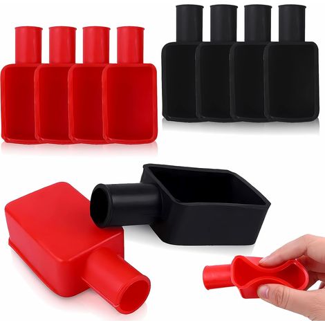 Bornes de Batterie Couvre, Protège Bornes de Batterie Caoutchouc Bornes Bouchon Protecteur pour Voitures, Camions, Moto (Rouge, Noir) (1/5)
