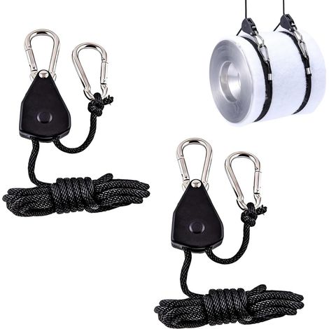 2 Pièces Corde à Cliquet Réglable 2m pour Lampe Plante,Crochet 1/8 Pouce Support,Poulie a Cliquet,pour Lampe Plante,Voile Ombrage,Sangle pour Auvent Camping Car (1/5)