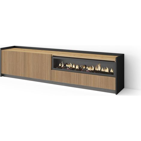Skraut Home - TV-Schrank, Lowboard, für Wohnzimmer und Esszimmer, 207x50x37 cm, Für TV-Geräte bis zu 80", Elektrokamin., Led, Moderner Stil, Eiche Schwarz (1/4)