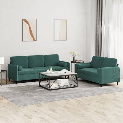 vidaXL Set di Divani 2 pz con Cuscini Verde Scuro in Velluto (1/5)