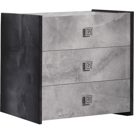HYDE - Commode 3 Tiroirs Longueur 97.5cm Gris Effet Pierre (1/3)