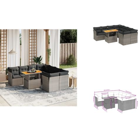 Salon de jardin 9 pcs avec coussins gris résine tressée - Ensemble Salon De Jardin - Salon De Jardin Extérieur - Meuble De Jardin - Canapé Jardin - Table Basse Jardin (1/3)