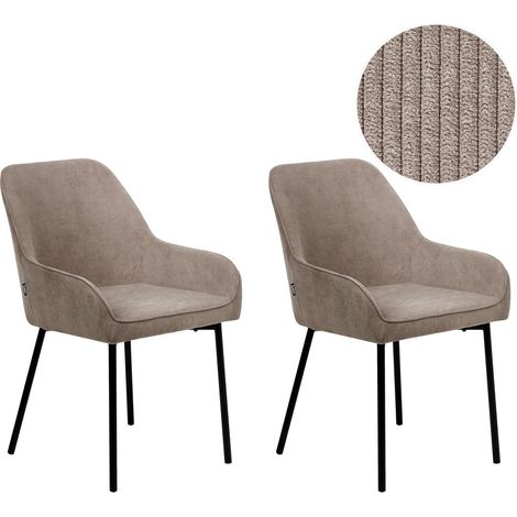 Lot de 2 Chaises de Salle à Manger en Velours Côtelé Pieds Métal Noir Beige Loverna