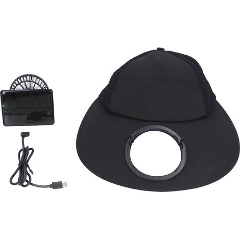 Chapeau de ventilateur solaire alimenté et chargement USB, couleur noire, plage de pêche à large bord, pour Camping et randonnée (1/5)
