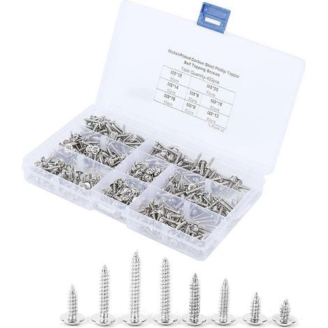 400-teiliges Set mit vernickelten selbstschneidenden Schrauben aus Kohlenstoffstahl, Präzisions-Blechschrauben M3