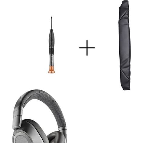 Coussinet de rechange pour bandeau avec Velcro et outils – cuir protéiné/mousse à mémoire de forme, compatible avec les casques Plantronics BackBeat Pro et Voyager 8200 UC Noir (1/5)