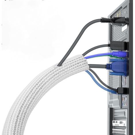 3 Mètre Blanc Gaines Câble 12 20mm Souple Ajustable, Gestion des Câbles Rangement Tressée Fendue en PET, Protection du cache câbles pour automobiles (1/5)