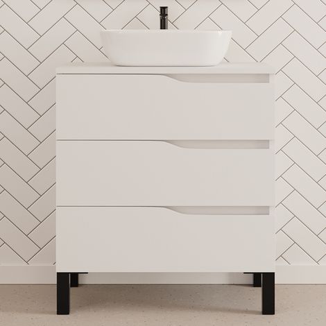 Meuble de salle de bain 80cm avec plateau et vasque à poser zeus - 3 tiroirs - sans miroir - blanc - MATA (1/4)
