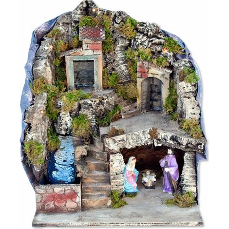Presepe con luci, cascata funzionante e Natività H10 cm 33 × 27 × H40 cm (1/2)