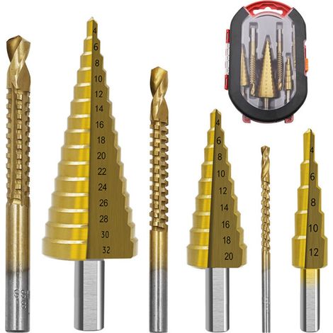 6 pcs Step Drill Pagoda / Hole saw / Spiral TAP / Twist Drill bits set 4241 HSS hexagonal shank tête de Drill 4 - 12 / 4 - 20 / 4 - 32mm 3 / 6 / 8mm (1/5)