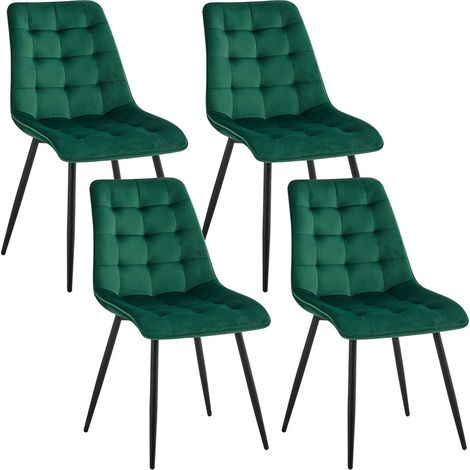 Wokaka - Set di 4 sedie in velluto - Sedie da pranzo ergonomiche in stile retrò - 47 x 43 x 50 cm (Verde scuro)