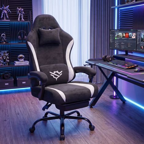 Fauteuil Gamer Ergonomique Inclinable à 135° avec Repose-Pieds, en Polyester, 70 x 70 x 120-130 cm, Noir (1/5)