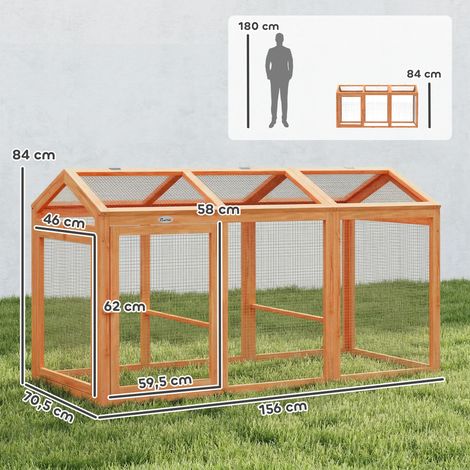 HĂŒhnerstall Freilaufgehege mit Sitzstange DoppeltĂŒren, aus Holz und Metall, fĂŒr 4 HĂŒhner, 156 x 70,5 x 84 cm Orange (1/5)